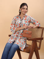 Janasya Cream Cambric Floral Tunic | Grocsy