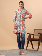 Janasya Cream Cambric Floral Tunic | Grocsy
