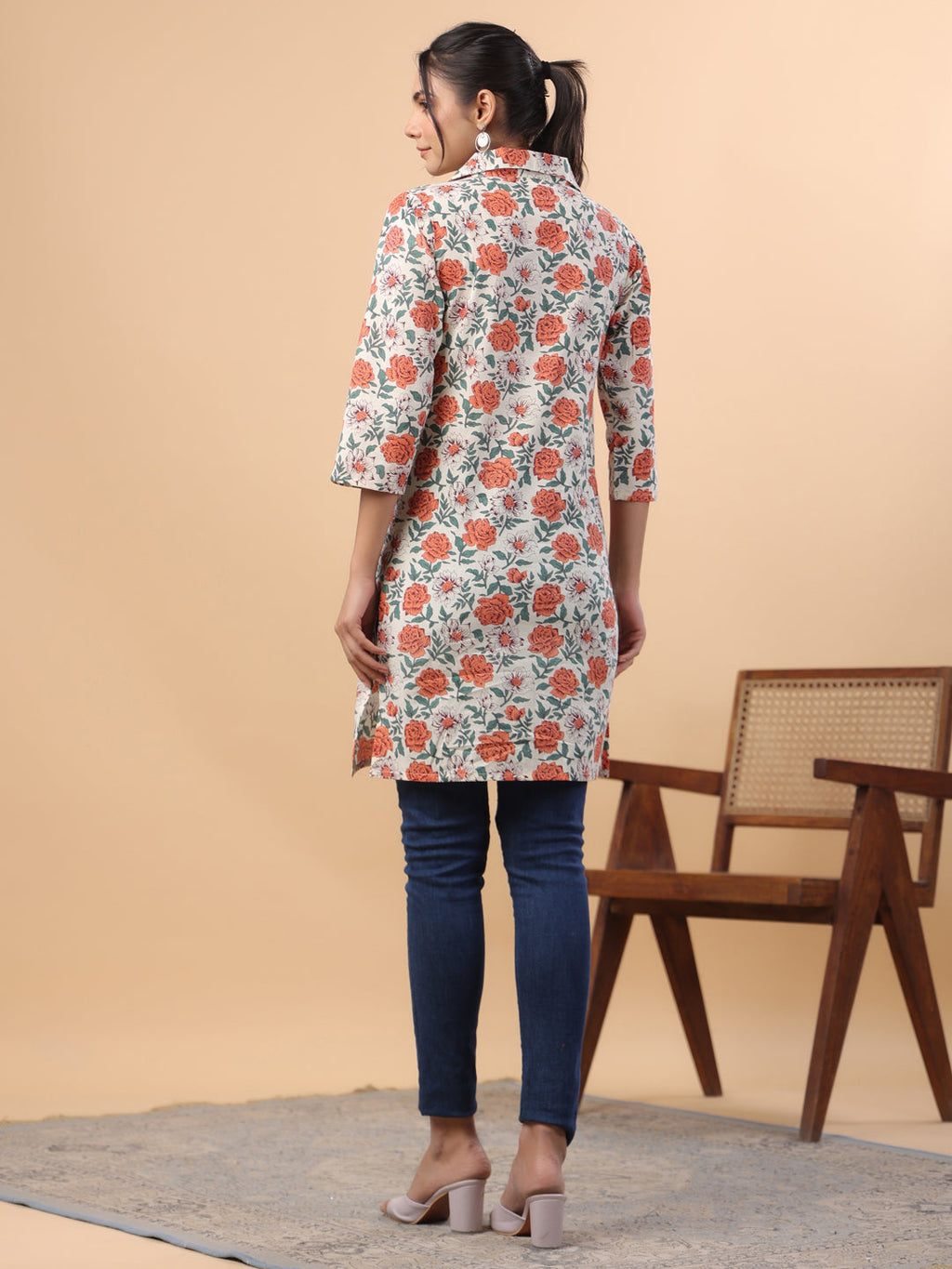 Janasya Cream Cambric Floral Tunic | Grocsy