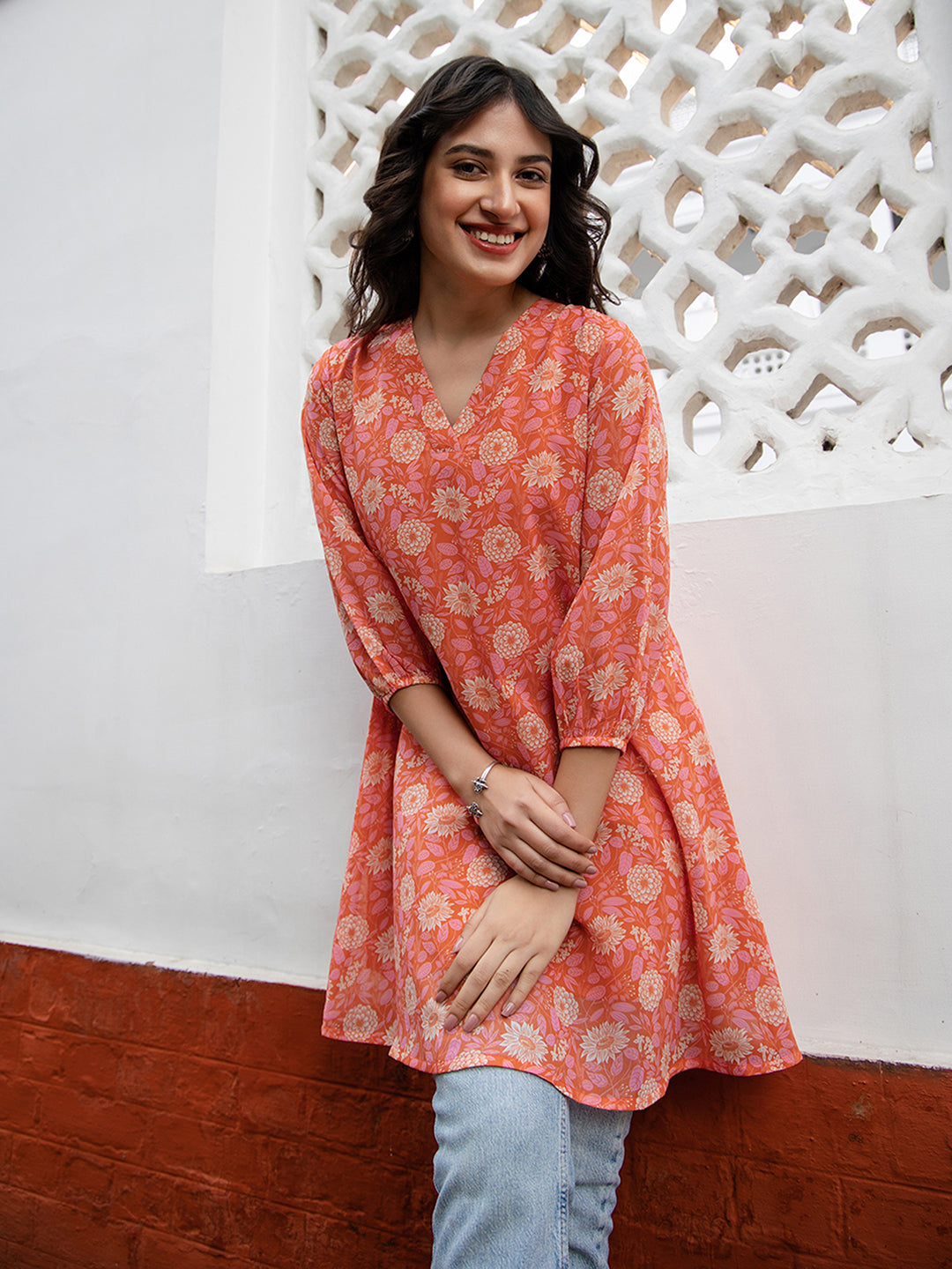 Janasya From Style Master Georgette Floral Regular Tunic | Grocsy
