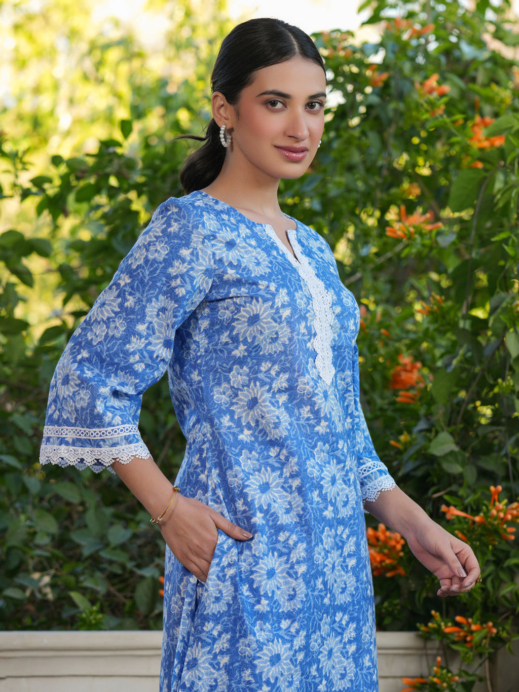 Janasya Light Cotton Floral Straight Top & Bottom Set | Grocsy