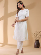 Janasya Light Dobby Cotton Self Design A-Line Kurta Set | Grocsy