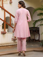 Janasya Light Dobby Cotton Self Design A-Line Top & Bottom Set | Grocsy