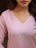 Janasya Light Dobby Cotton Self Design A-Line Top & Bottom Set | Grocsy