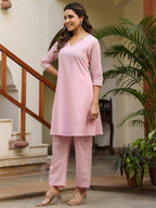 Janasya Light Dobby Cotton Self Design A-Line Top & Bottom Set | Grocsy