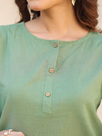 Janasya Dark Cotton Solid A-Line Top & Bottom Set | Grocsy