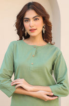 Janasya Dark Cotton Solid A-Line Top & Bottom Set | Grocsy