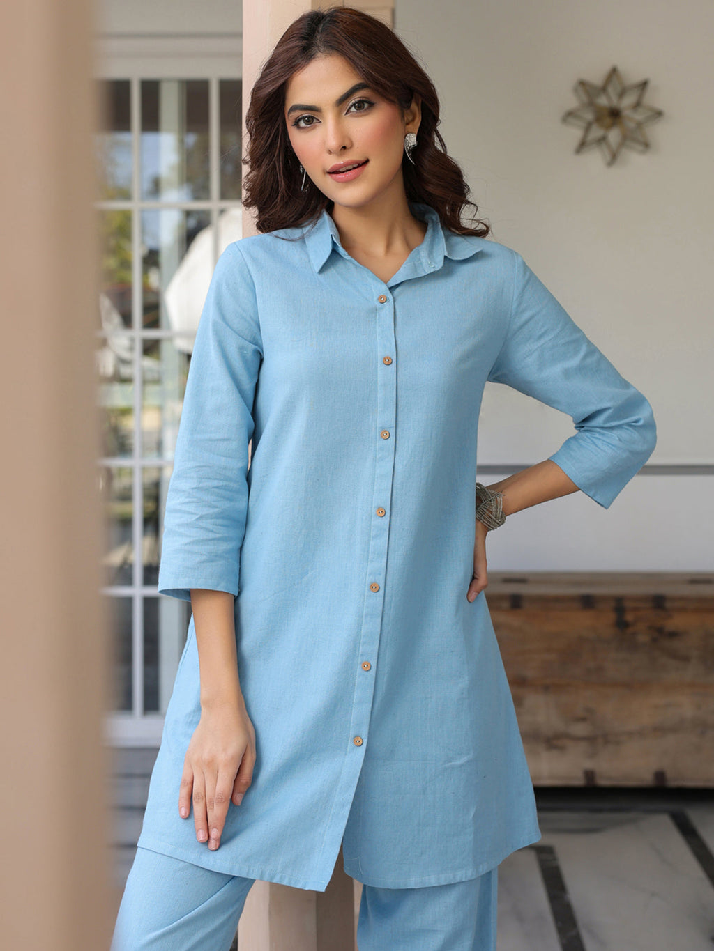 Janasya Light Cotton Solid Straight Top & Bottom Set | Grocsy