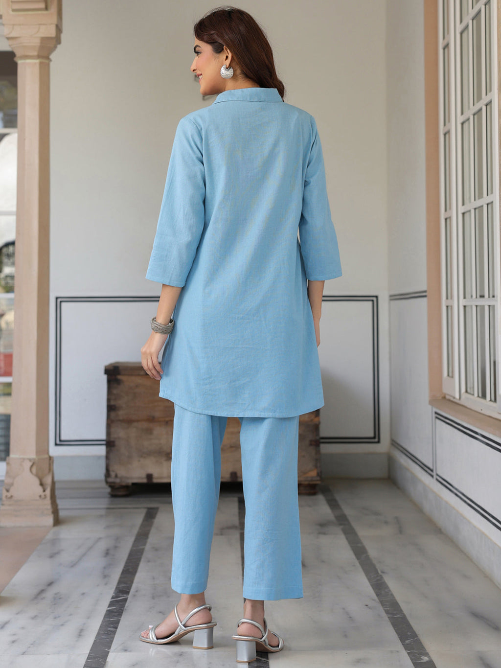 Janasya Light Cotton Solid Straight Top & Bottom Set | Grocsy