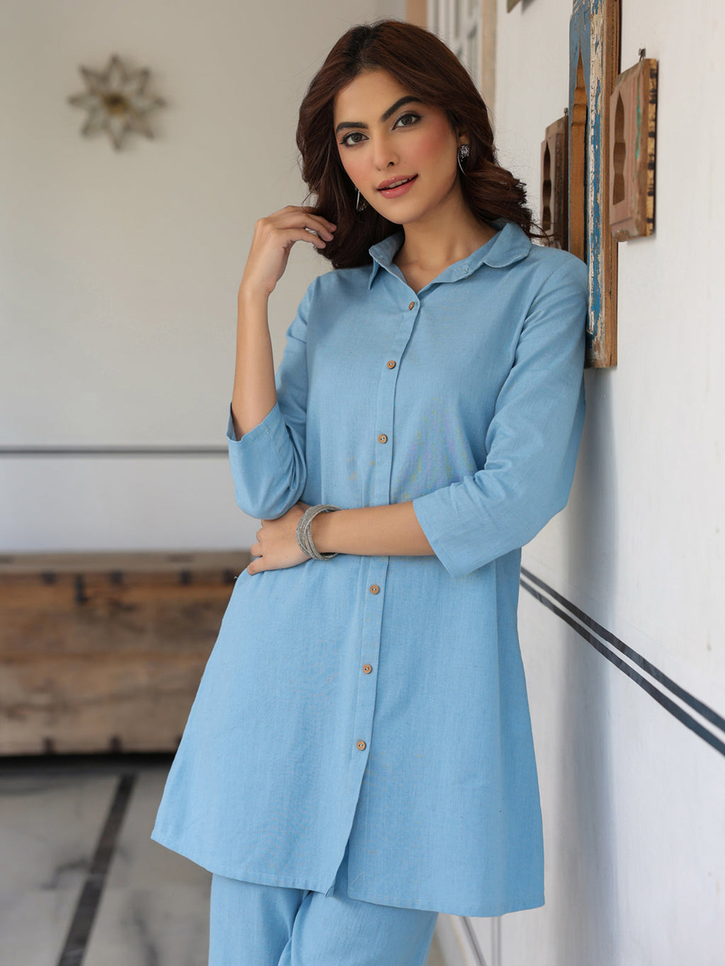 Janasya Light Cotton Solid Straight Top & Bottom Set | Grocsy