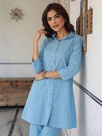 Janasya Light Cotton Solid Straight Top & Bottom Set | Grocsy