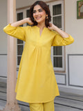 Janasya Bright Cotton Solid A-Line Top & Bottom Set | Grocsy