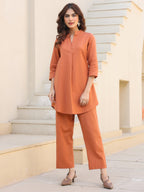 Janasya Dark Cotton Solid A-Line Top & Bottom Set | Grocsy