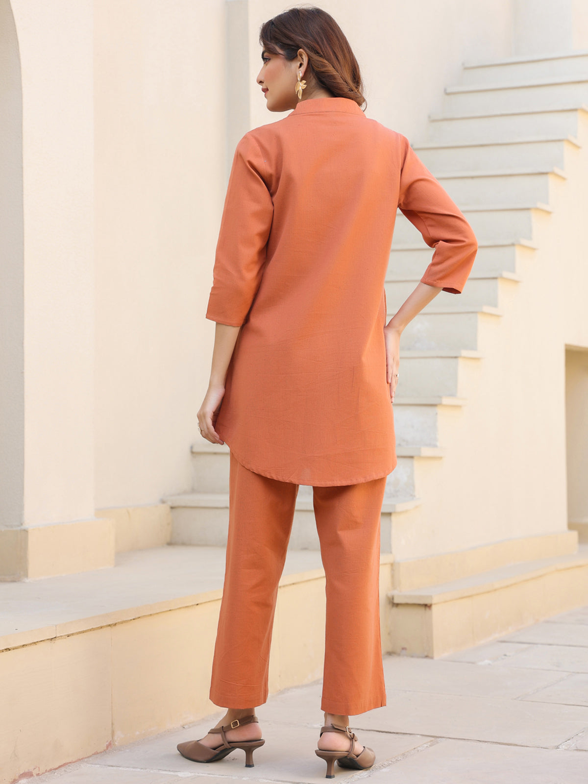 Janasya Dark Cotton Solid A-Line Top & Bottom Set | Grocsy