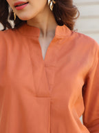 Janasya Dark Cotton Solid A-Line Top & Bottom Set | Grocsy