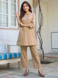 Janasya Dark Cotton Solid A-Line Top & Bottom Set | Grocsy