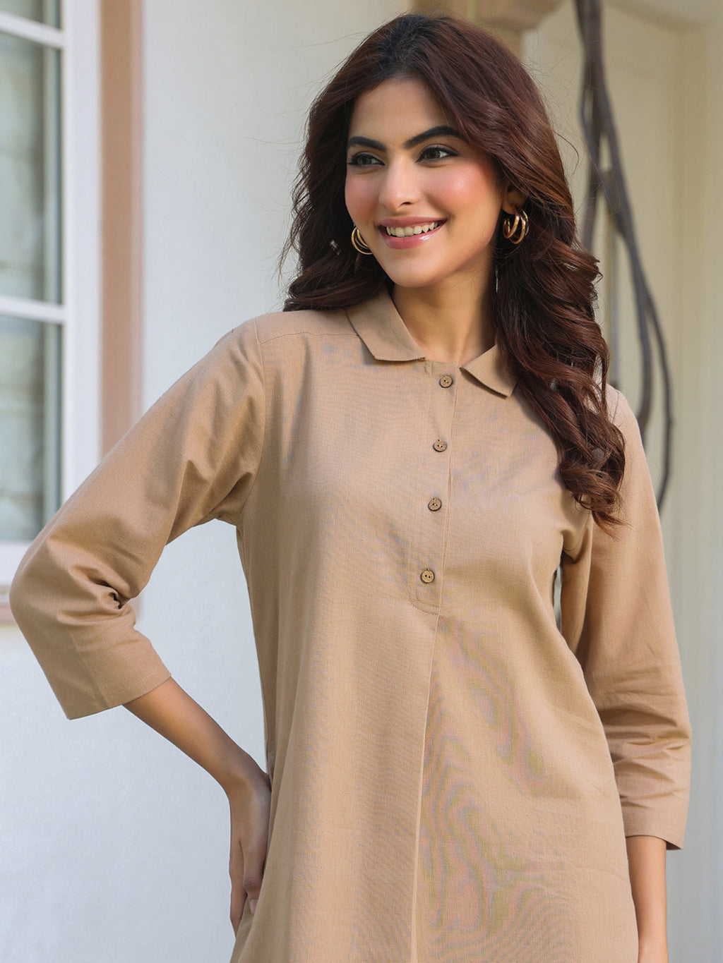 Janasya Dark Cotton Solid A-Line Top & Bottom Set | Grocsy