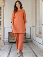 Janasya Dark Cotton Solid A-Line Top & Bottom Set | Grocsy
