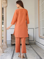 Janasya Dark Cotton Solid A-Line Top & Bottom Set | Grocsy