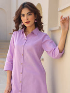 Janasya Light Cotton Solid A-Line Top & Bottom Set | Grocsy