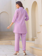 Janasya Light Cotton Solid A-Line Top & Bottom Set | Grocsy