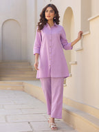Janasya Light Cotton Solid A-Line Top & Bottom Set | Grocsy