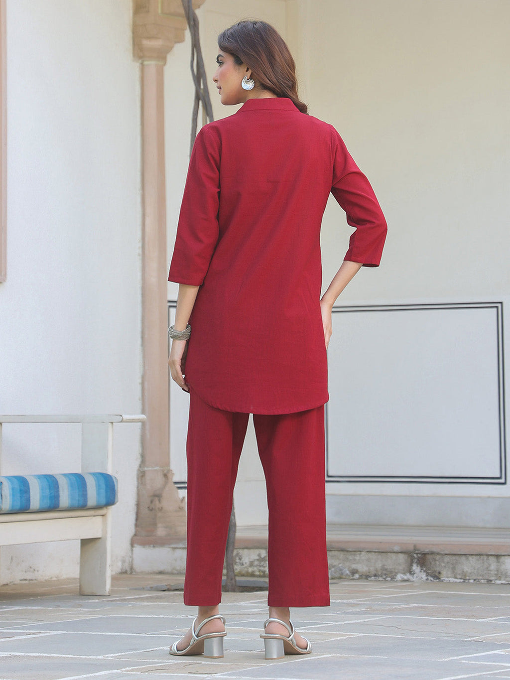 Janasya Dark Cotton Solid A-Line Top & Bottom Set | Grocsy