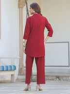 Janasya Dark Cotton Solid A-Line Top & Bottom Set | Grocsy