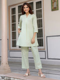 Janasya Light Cotton Solid A-Line Top & Bottom Set | Grocsy