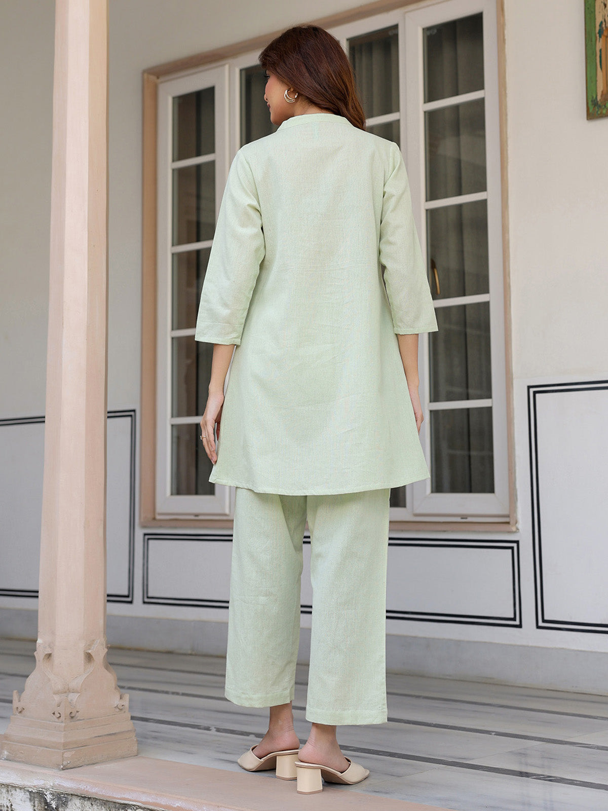 Janasya Light Cotton Solid A-Line Top & Bottom Set | Grocsy