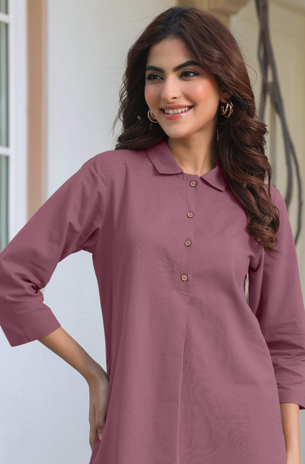 Janasya Light Cotton Solid A-Line Top & Bottom Set | Grocsy