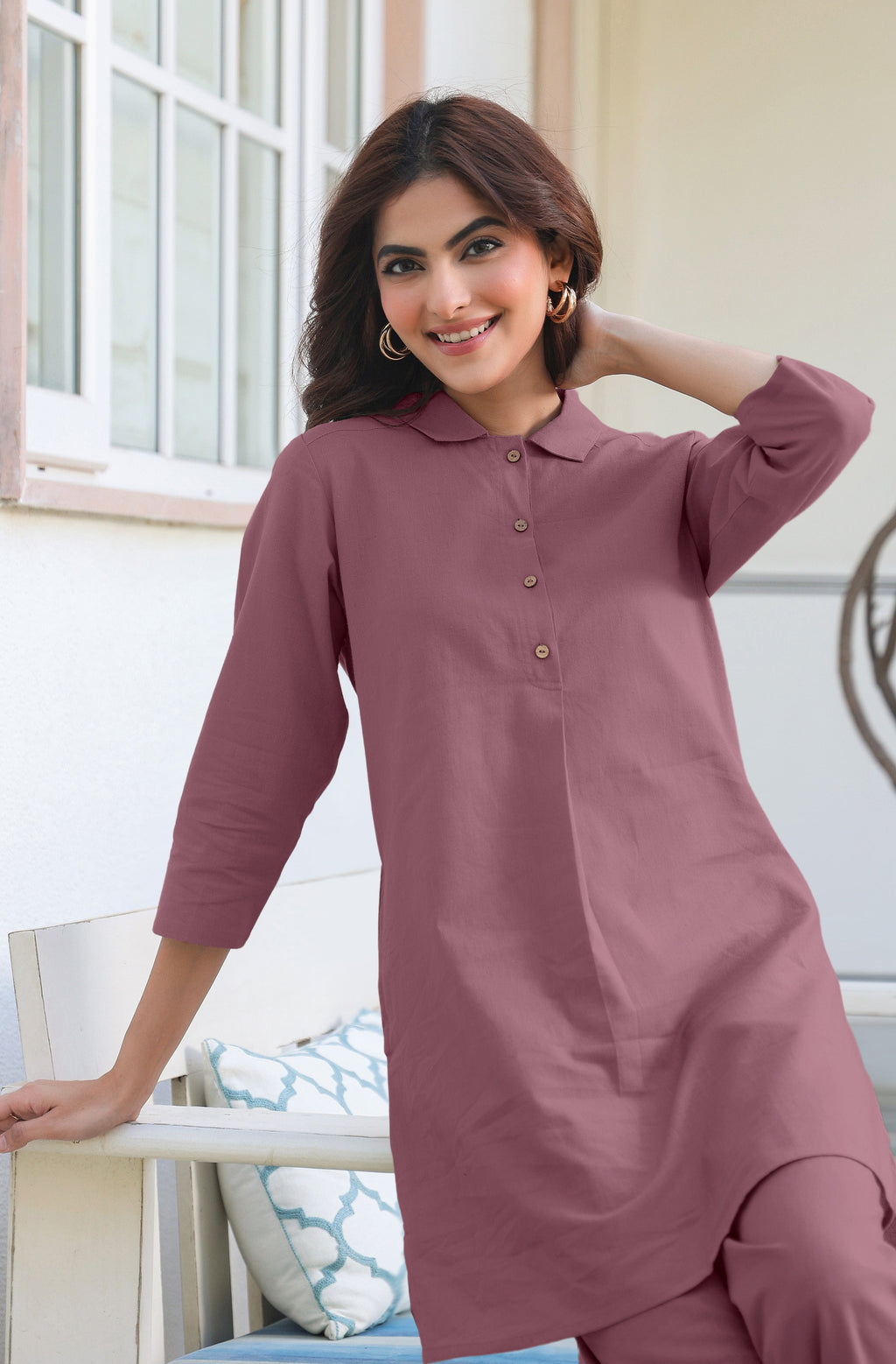 Janasya Light Cotton Solid A-Line Top & Bottom Set | Grocsy
