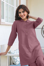 Janasya Light Cotton Solid A-Line Top & Bottom Set | Grocsy