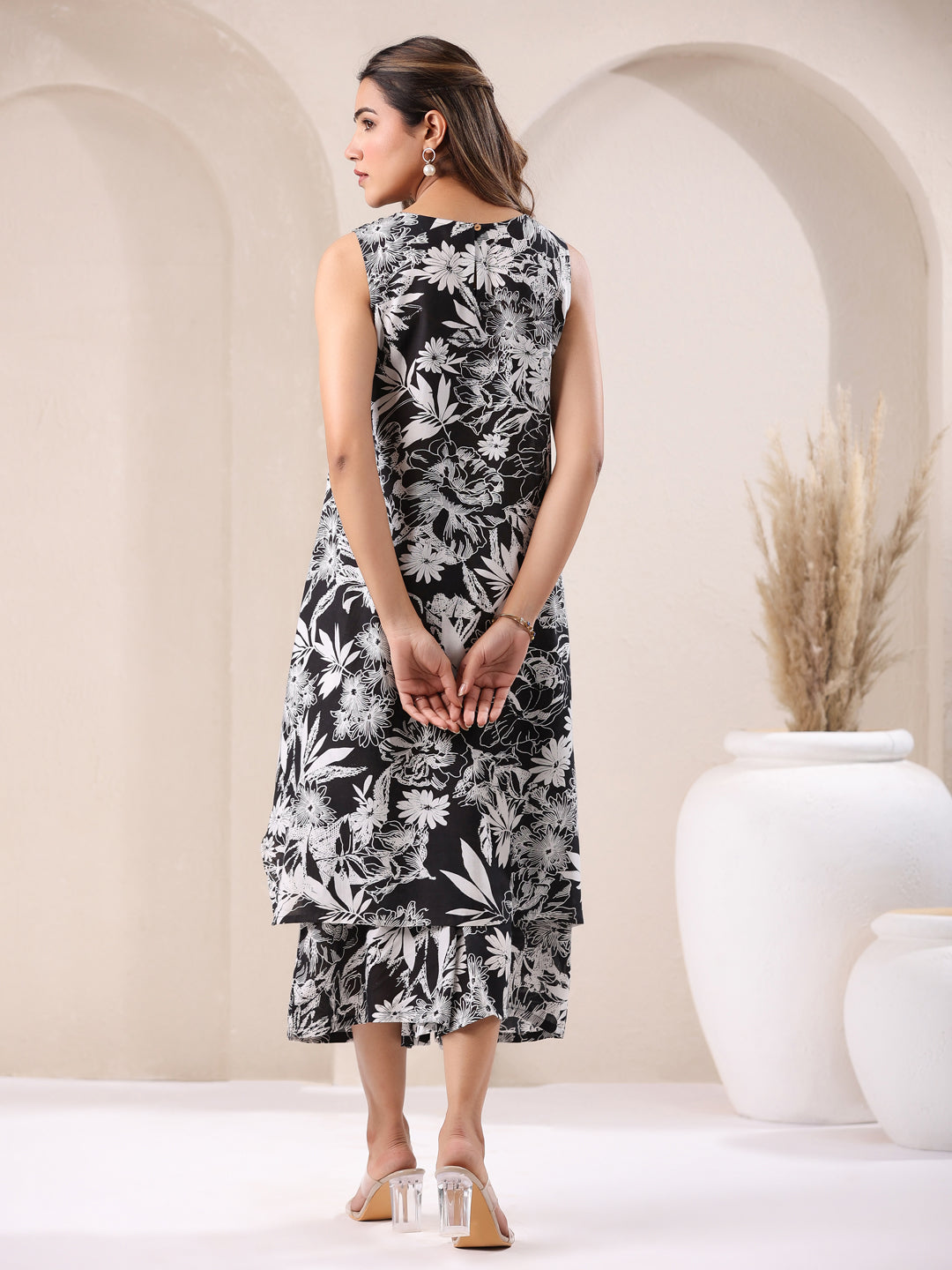 Janasya Dark Rayon Floral A-Line Top & Bottom Set | Grocsy