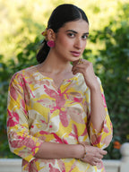 Janasya Bright Cotton Floral Straight Top & Bottom Set | Grocsy