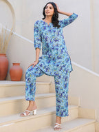 Janasya Bright Cotton Floral Straight Top & Bottom Set | Grocsy