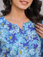 Janasya Bright Cotton Floral Straight Top & Bottom Set | Grocsy