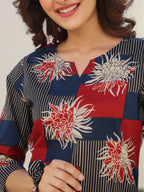 Janasya Bright Georgette Floral Fit & Flare Dress | Grocsy