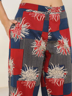 Janasya Dark Cotton Geometric Straight Top & Bottom Set | Grocsy