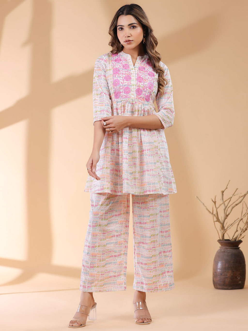 Janasya Light Cotton Abstract A-Line Top & Bottom Set | Grocsy