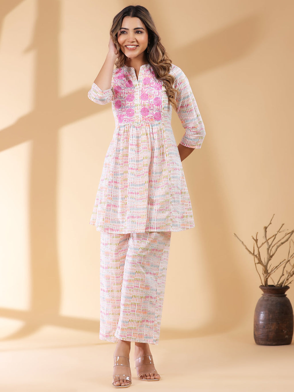 Janasya Light Cotton Abstract A-Line Top & Bottom Set | Grocsy