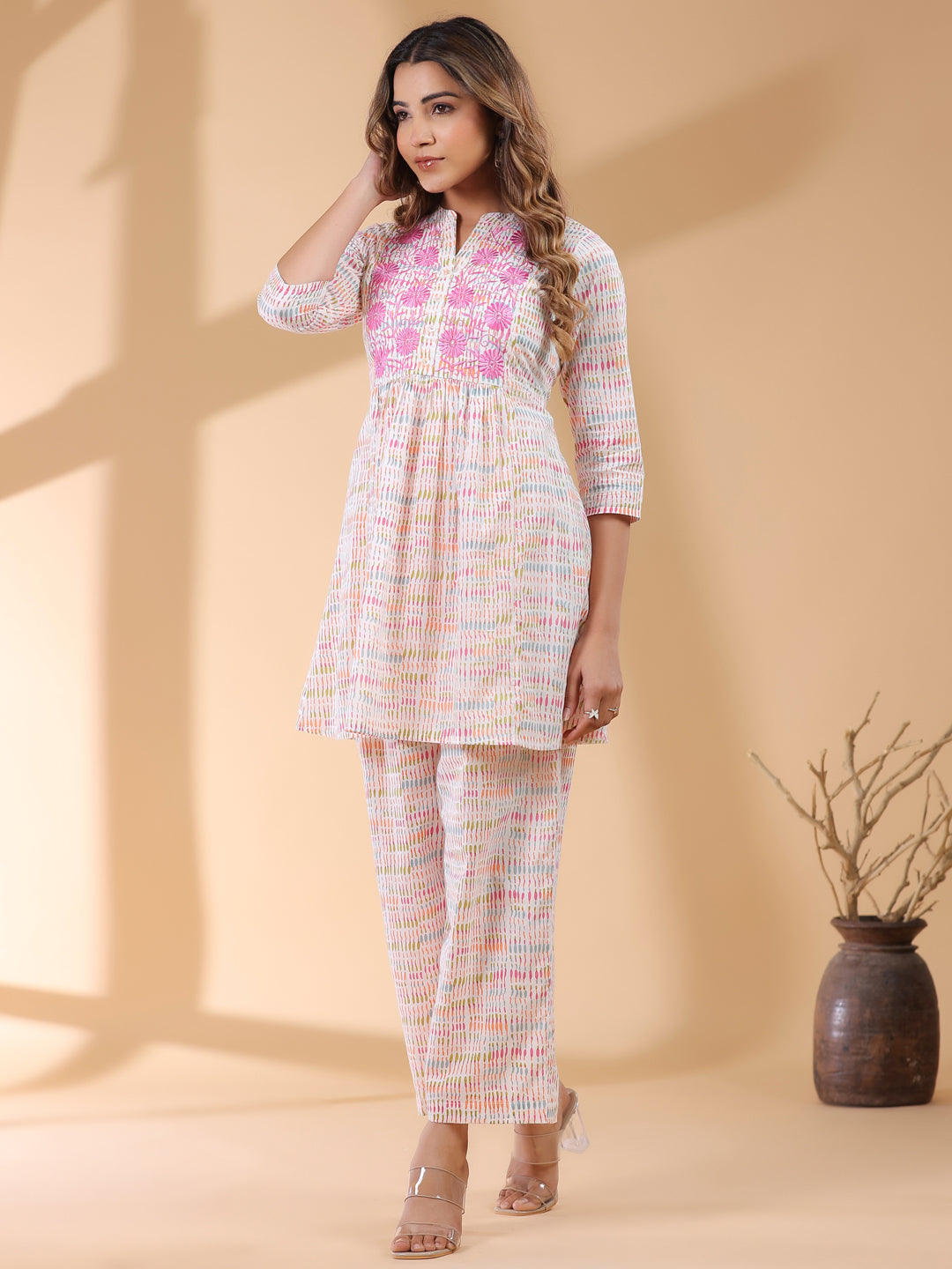Janasya Light Cotton Abstract A-Line Top & Bottom Set | Grocsy