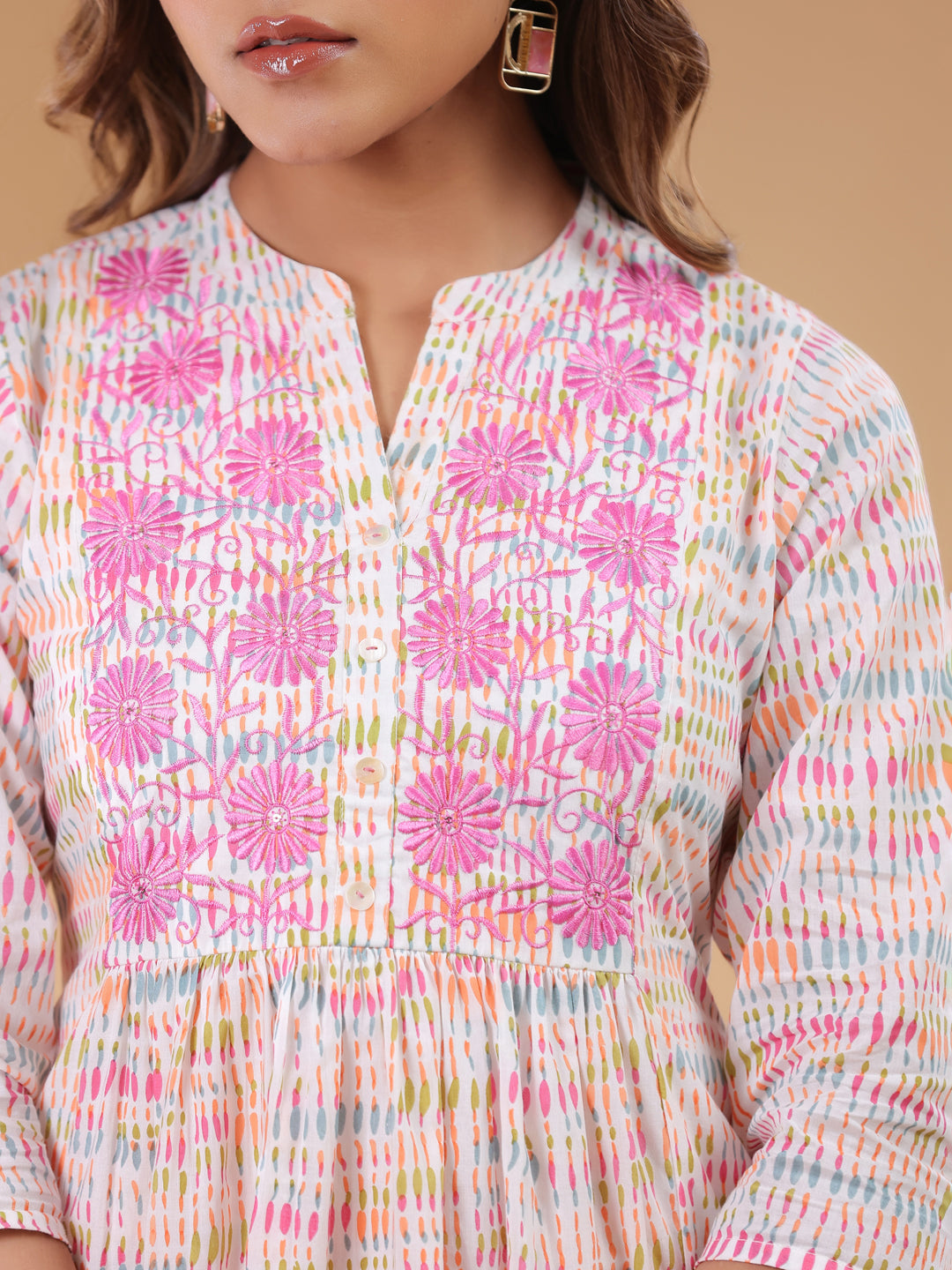 Janasya Light Cotton Abstract A-Line Top & Bottom Set | Grocsy