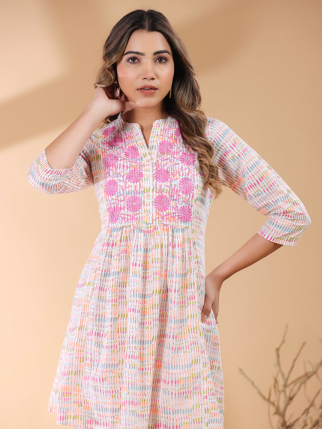Janasya Light Cotton Abstract A-Line Top & Bottom Set | Grocsy