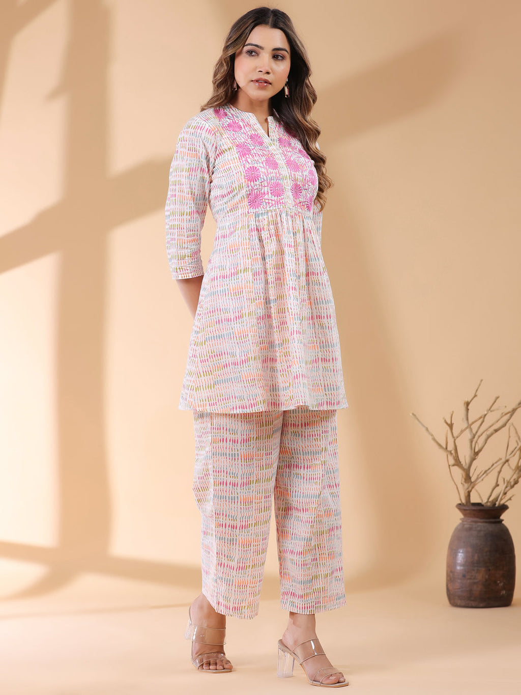 Janasya Light Cotton Abstract A-Line Top & Bottom Set | Grocsy