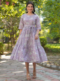 Janasya Light Cotton Floral Tiered Dress | Grocsy