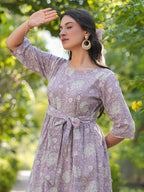 Janasya Light Cotton Floral Tiered Dress | Grocsy