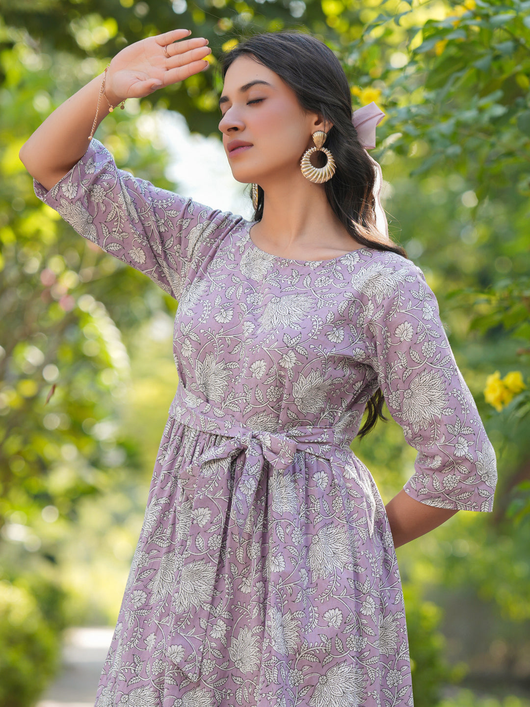 Janasya Light Cotton Floral Tiered Dress | Grocsy