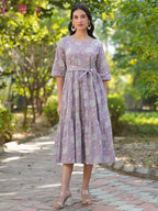 Janasya Light Cotton Floral Tiered Dress | Grocsy