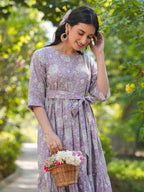 Janasya Light Cotton Floral Tiered Dress | Grocsy